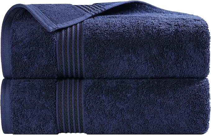 Superior Egyptian Cotton Bath Towel Set, Home Bathroom Towels, Master, Guest Bath, Decor Essentials, Quick Dry, Absorbent, Large Body Towels, Spa, Hotel, Resort, Adult, Kids, Set of 2, Navy Blue
