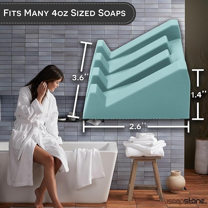 Silicone Soap Dish (USA Patented) Self Draining Bar Soap Holder for Shower Bathroom Sink, Drying Soap Dish Tray Sponge Holder Easy Cleaning Soap Saver Mat Travel Accessories (Teal, 1)