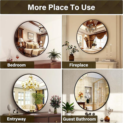 24 Inch Round Mirror - Circle Mirrors for Bathroom, Entryway and Living Room Wall Decor, Modern Hanging Vanity Mirror, Matte Black Circle Decorative Wall Mirror