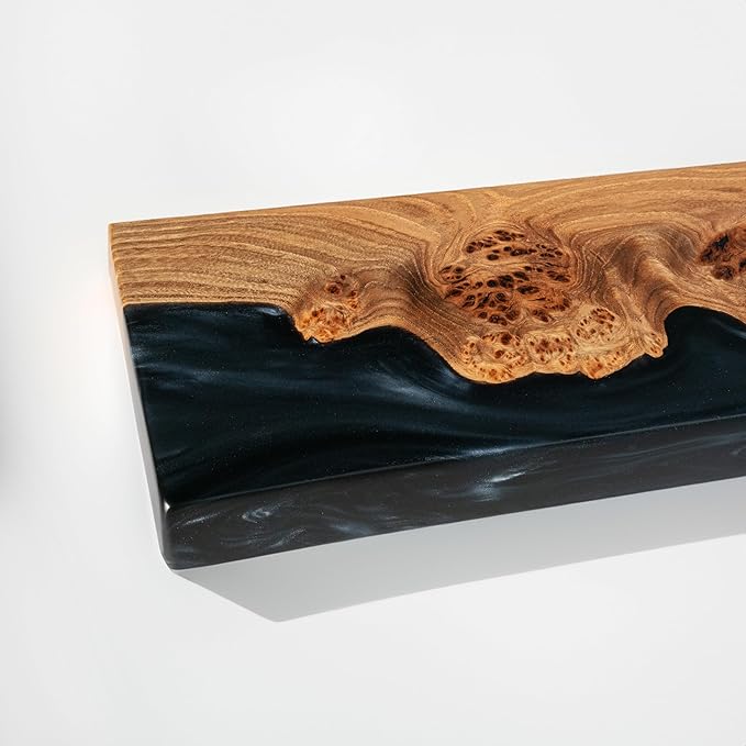 RWA Live Edge Floating Shelf – Unique Wood Floating Shelf for Wall Decor, Living Room, Bedroom, or Bathroom – Stylish Decorative Wall Shelves for Home & Office (Live Edge, Black - 24x7)