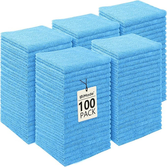 Washcloths Bulk - 100 Pack - Face Towels (12" x 12"), Highly Soft Wash Cloths and Hand Towels, Fast Drying Multi-Purpose Microfiber Cleansing Cloths for Bathroom, Hotel, Spa, and Salon - Blue