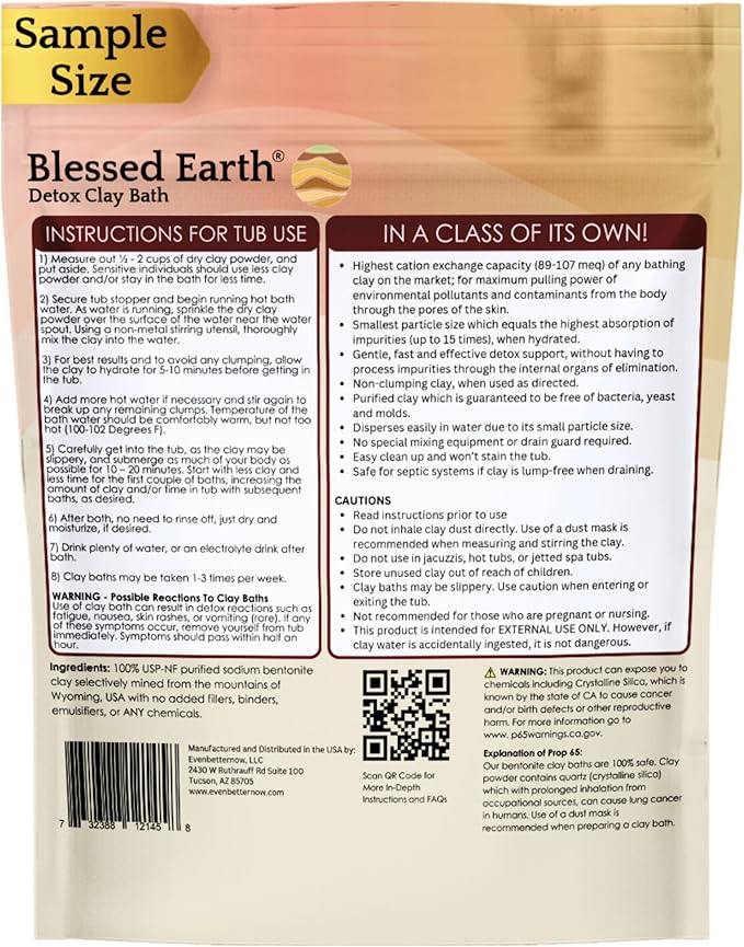 Blessed Earth Detox Clay Bath, 100% Pure Sodium Bentonite Therapeutic Grade – Cleansing and Purifying, by Evenbetternow LLC, Sample Size 1 lb (16 oz)