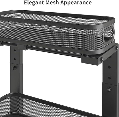2 Pack Under Sink Organizer, Dual-Layer Pull Out Mesh Cabinet Rack with 5-Level Height Adjustment, Rust-Resistant Sliding Storage for Bathroom & Kitchen, Multi-Purpose 2-Tier Shelf(Black)