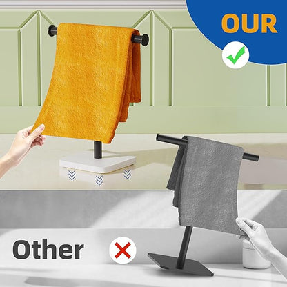 RUACQ Hand Towel Holder, T-Shape Free Standing Hand Towel Holder Stand with Marble Base, 304 Stainless Steel Hand Towel Stand for Bathroom Kitchen Vanity Countertop(Matte Black)