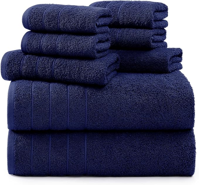 Casa Platino 100% Cotton 8 Piece Bath Towel Set - Ring Spun, Quick Dry, Super Soft & Highly Absorbent - 2 Bath, 4 Washcloths, 2 Bathroom Hand Towels - Hotel Quality Bathroom Towel Set - Navy Blue