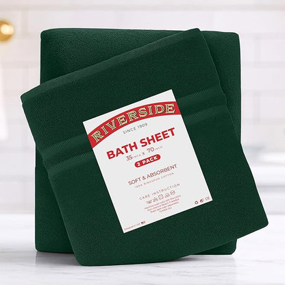 RIVERSIDE Pack of 2 Extra Large Bath Sheets 35 x 70 Inches - 100% Ring Spun Cotton Hotel Quality Oversized Bath Towels - Super Soft, Highly Absorbent & Quicker to Dry - Hunter Green