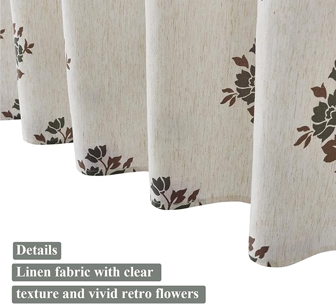 ORTIGIA Linen Green Shower Curtains for Bathroom Neutral Farmhouse Block Print Shower Curtain Set with Metal Hooks Waterproof Aesthetic Retro Fabric Bath Curtain for Home, Weighted, 72x72