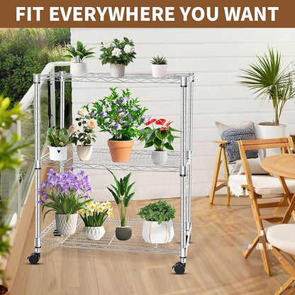 Whitmor 3 Tier Storage Shelving, Heavy Duty with Wheels, Adjustable Steel Organizer, 400 lbs Capacity per Shelf, Max 1200 lbs Total for Garage, Kitchen, Bathroom, 24" L x 14" W x 20" H, Chrome