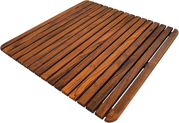 Nordic Style Premium Teak Shower and Bath Mat for Indoor and Outdoor Use - Non-Slip Wooden Platform for Spa, Sauna, Pool, Hot Tub - Flooring Decor and Protector (24" x 24", Oiled Finish)