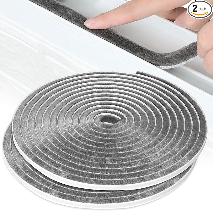 2Pack MILEQEE Door Brush Seal, 66Feet Total, Felt Pile Weather Stripping for Doors, Weather Strip for Windows Cabinet, Self Adhesive Draft Blocker, Dust Stopper Sliding Door Seal Winter, Grey 20m