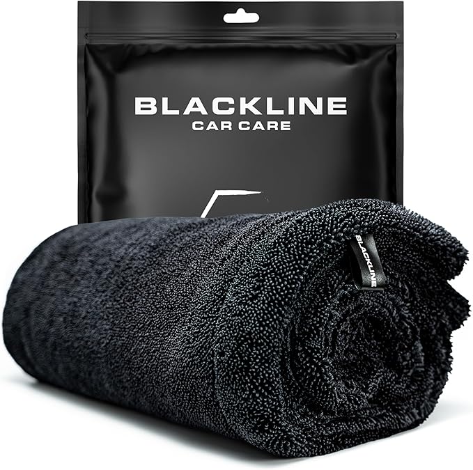 Blackline 24"x36" Twisted-Loop Car Drying Towel, 1300GSM, Streak Free, Lint Free, Reusable - Car Accessories, Microfiber Cleaning Cloth for Car, Truck, SUV - One Pass is All You Need