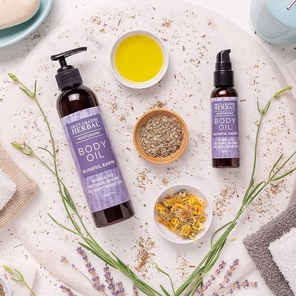 Ora's Amazing Herbal Moisturizing Lavender Body Oil for Women and Men, Nourishing Oil for Dry Skin, Relaxation, Massage Oil, Blissful Earth Scent, 2 oz, Travel Size with Pump