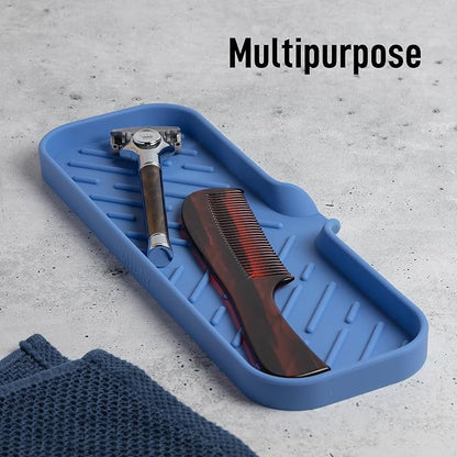 Zulay Kitchen Large Silicone Sponge Holder (12x4) – Flexible Sink Organizer Tray for Kitchen & Bathroom – Multipurpose Soap Dish for Sponges, Makeup, Trinkets & More (Provence Blue)