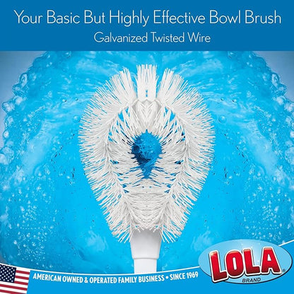 LOLA Toilet Bowl Brush w/Curved Head, Coated Wire, Durable Poly Bristles, Reaches Under Toilet Bowl Rim, 1 Pack
