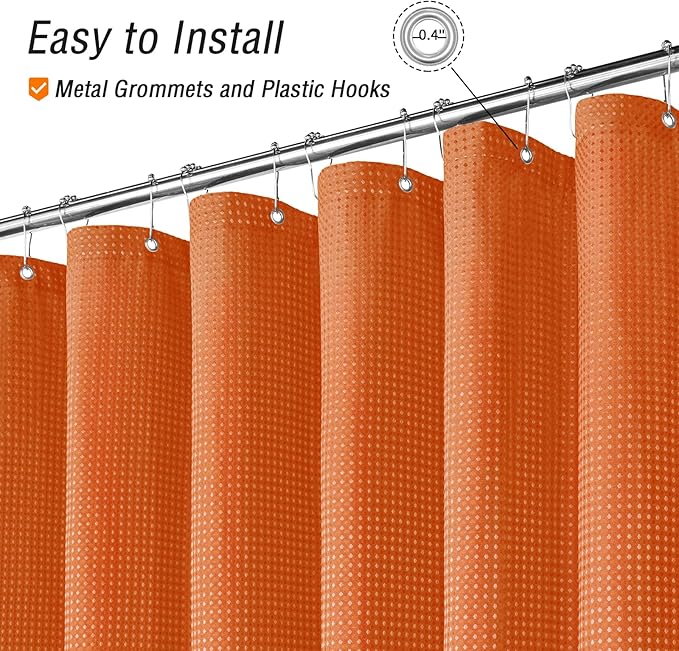 Gibelle Long Shower Curtain 72 x 78, Tall Waffle Weave Textured Fabric Shower Curtain for Bathroom, Water Repellent, Machine Washable, Burnt Orange