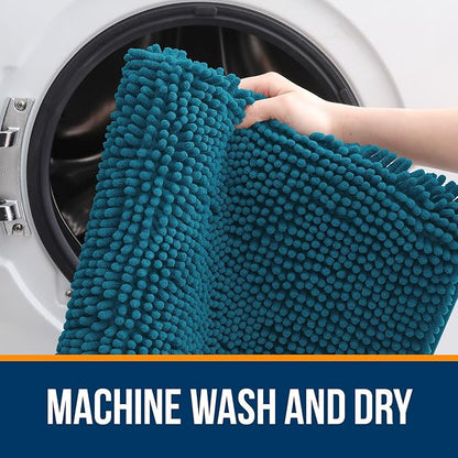 OLANLY Bathroom Rugs 47x20, Extra Soft Absorbent Chenille Bath Rugs, Rubber Backing Quick Dry, Machine Washable Bath Mats for Bathroom Floor, Tub and Shower, Home Decor Accessories, Peacock Blue