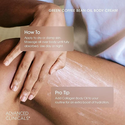 Advanced Clinicals Green Coffee Bean Oil Thermo - Firming Body Lotion | Caffeine Infused Collagen Cream Moisturizer & Body Cream For Women & To Improve Look Of Textured Crepey Skin, W/Travel Size