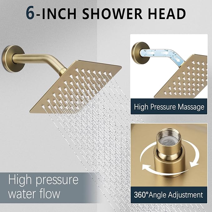 Shower Faucet Set Rainfall Shower System Push Button Diverter Shower Faucet with 4 in 1 Handheld, Ceiling Mount 12 Inch Shower Head and 6 Inch Wall Mount Shower Head