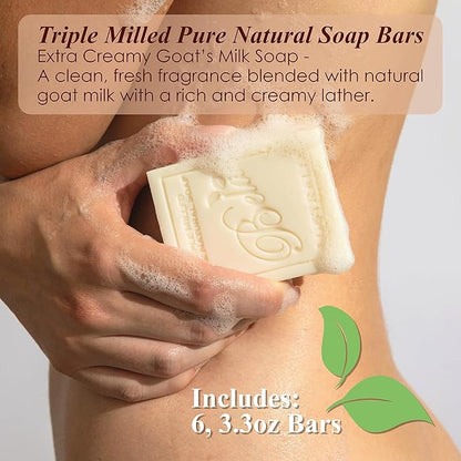 BELA Extra Creamy Goat Milk Soap 3.3 OZ Pack of 6, Long Lasting French Triple Milled Bar Soap Enriched with Organic Shea Butter, Hand, Face and Body Wash Bar, Made in Australia