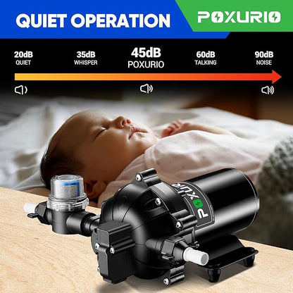 7GPM RV Water Pump, 70PSI 12V DC Fresh Water Pump, Self-Priming Diaphragm Water Pump with Pressure Switch and Filter for RV, Garden, Yacht, Camping