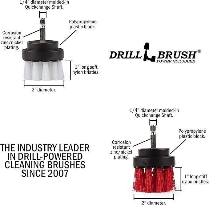 Drill Brush Power Scrubber - Drill Powered Scrub Brush Set - Rug and Carpet Stain Spot Cleaner - Small Round Brush - Spin Brush Set - Glass Cleaner - Upholstery and Leather Brush - Garden - Deck