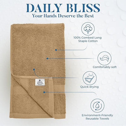 DAN RIVER 6-Pack Premium Hand Towels (16x28 Inches) - 100% Cotton, Ultra Soft, Lightweight, Highly Absorbent Towels for Bathroom, Spa, Gym, Salon, Hotel, and Travel - 550 GSM – Tan