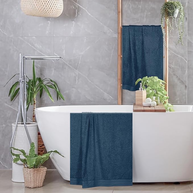 Cotton 2 Pack Oversized Bath Towel Set 28x55 inches, Large Bath Towels, Ultra Absorbant Compact Quickdry & Lightweight Towel, Ideal for Gym Travel Camp Pool - Mineral Blue