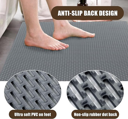 HOMBYS 47 x 32 Extra Large Shower Mat for Shower Stall Tub, Non Slip Bath Mat Bathroom Accessories, PVC Mats for Shower and Bathroom, Quick Drying, (Gray, 47"x32")