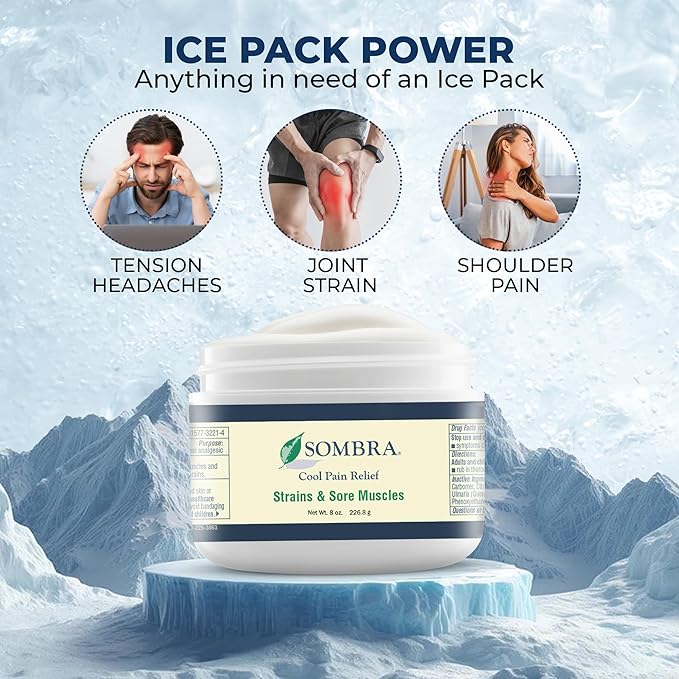 Sombra Original Cool Therapy Gel Cold Pain Relief for Swelling, Growing Pains, Soreness, Post-Workout, Vegan Formula Free of Artificial Fragrances, Dyes, NSAID, Wax, Petroleum, Alcohol - 8oz Per Jar