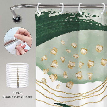 Small Stall Boho Shower Curtain 36Wx72H RV Sage Green Modern Mid Century Bohemian Abstract Palm Leaves Tropical Bathroom Decor Half Narrow Standing Bath Curtain Fabric Polyester 7 Pack Hooks