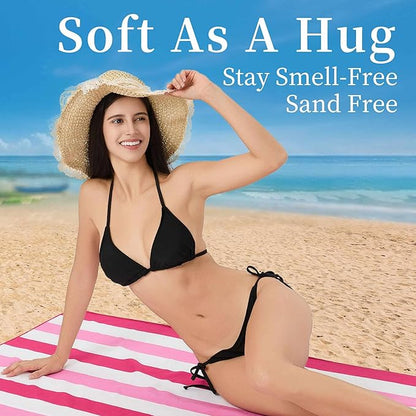 Microfiber Extra Large, Oversized Beach Towels (70''x35'') - 4 Pack XL Quick Dry Striped Towels for Adults & Women，Sand Free for Pool, Spa, Swim & Travel - Ultra Absorbent & Lightweight