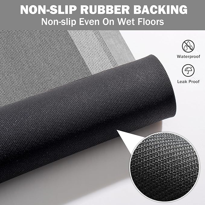 Non Slip Bath Mat, Rubber Backing Ultra Thin Bathroom Rugs Fit Under Door Quick Dry Super Absorbent Washable Bath Rug Shower Mat for Bathroom Floor Bathtub Sink, Easy Care Dark Grey 16"x24"