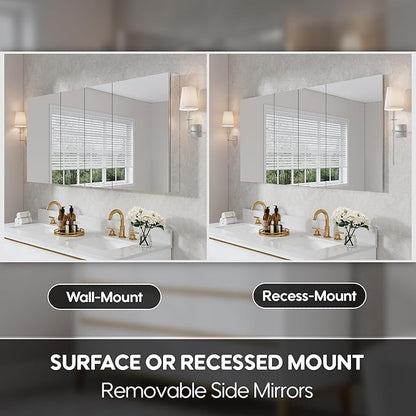 WELLFOR 64" x 30" Rectangle Medicine Cabinet Mirror, Surface Mount or Recessed Medicine Cabinet with Tempered Mirror, Anodized Chrome Aluminum Frame, Bathroom Mirror with Storage