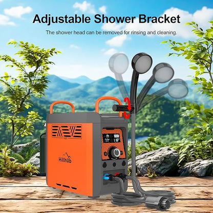 Hillhub Portable Propane Water Heater with Water Pump&Showerhead, Camping Instant Hot Water Heater with Overheating Protection, Outdoor Use Only Built-in battery for Showering&Cleaning