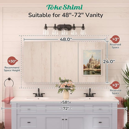 TokeShimi 48x24 Bathroom Medicine Cabinet with Mirror Tempered, Aluminum Black Mirrored Medicine Cabinet Recessed or Surface Mount with Adjustable Storage Metal for Modern Farmhouse