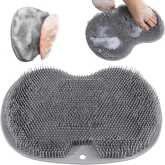 Shower Foot Scrubber Mat with Non-Slip Suction Cups, Exfoliating Foot and Back Washer Pad for Bathtub and Shower Floor (Gray)