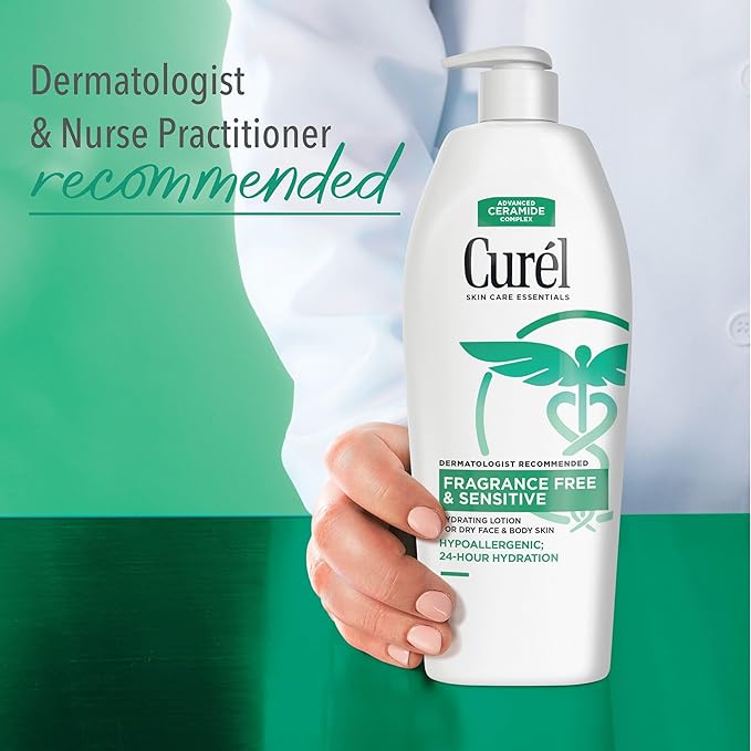 Curel Fragrance Free Lotion for Sensitive and Dry skin, Non-Greasy Hand and Body Lotion that Hydrates and Relieves Irritated Itchy Skin, Ceramide Moisturizer, Body Care, Bulk, 13 Oz (Pack of 3)