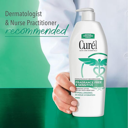 Curel Fragrance Free Lotion for Sensitive and Dry skin, Non-Greasy Hand and Body Lotion that Hydrates and Relieves Irritated Itchy Skin, Ceramide Moisturizer, Body Care, Bulk, 13 Oz (Pack of 3)