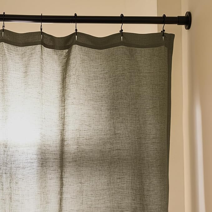 Preston Lane Stonebridge Linen Cotton Shower Curtain, 72" x 72" – 67% Linen 33% Cotton Blend, Fabric Bathroom Curtain with Reinforced Holes with Stitching, Made in Portugal, Eucalyptus
