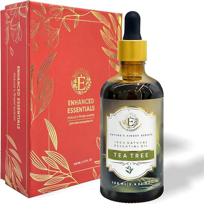 Enhanced Essentials-Luxurious Tea Tree Essential Oil|with Dropper|Concentrated Essential Oil for Diffusers,Skin Care,Fragrance,Aromatherapy,Bath,Massage,Perfume,Gifting,Soap and Candle Making| 100 ml