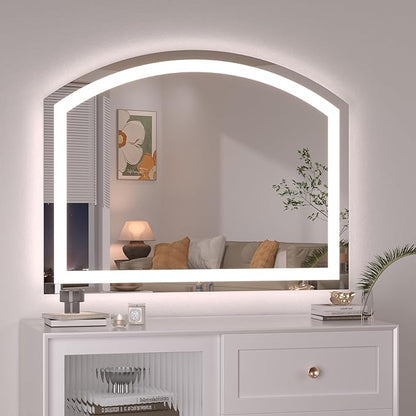 Hasipu 36" x 28" Arch LED Bathroom Mirror, Frontlit Wall-Mounted Vanity Mirror with Lights, Defogging, Smart Touch, Dimmable 3 Color Modes, Safety Shatterproof Glass Coating