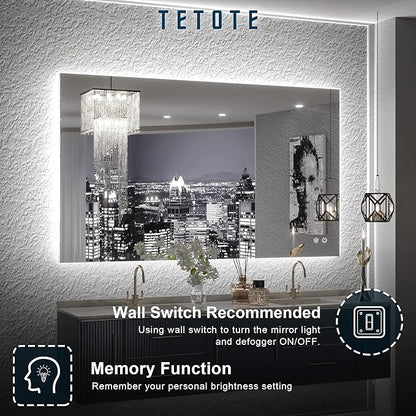 TETOTE 40 x 24 LED Backlit Vanity Mirror Bathroom,3Color White/Warm/Natural,Anti-Fog Lighted Mirror,Dimmable,Wall Mounted