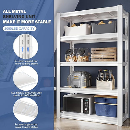 Raybee 72''H Garage Shelving, Storage Shelves 2010LBS, Adjustable 5 Tier Metal Shelving, Closet Garage Shelves Pantry Shelf for Kitchen Closet 72''H*31.7''W*16.3''D