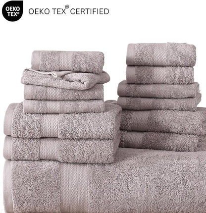 Lane Linen Everyday Luxury Bath Towels Set - 24 PCs - 100% Ring Spun Cotton Towels Set - Durable, Ultra Soft, Absorbent & Long Lasting Towels For Family - Housewarming Gift - Fade Resistant - Platinum