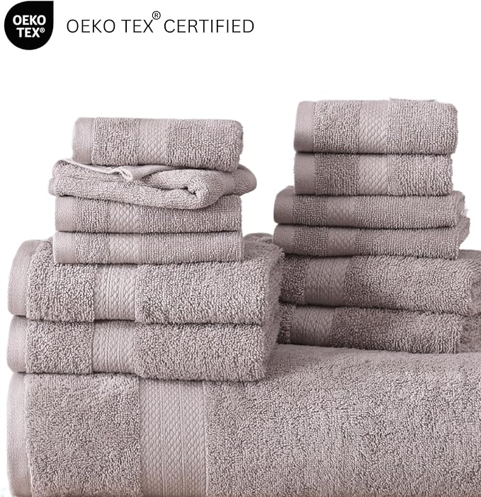 LANE LINEN Ring Spun Cotton Bath Towel Set, 18PCs - 4 Shower Towels, 8 Washcloths, 6 Hand Towels for Bathroom - Machine Washable & Sustainably Produced, Ultra Soft - Platinum