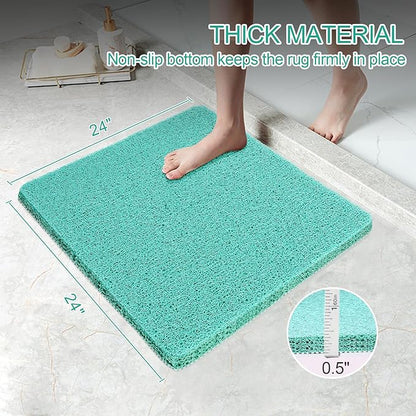 Joyhalo Shower Mats for Showers Anti Slip for Elderly, 24'' x 24'' Non Slip Bath Mat for Inside Shower, Bath Tub Mats for Bathroom Non Slip for Shower, PVC Loofah Bathroom Mats, Aqua