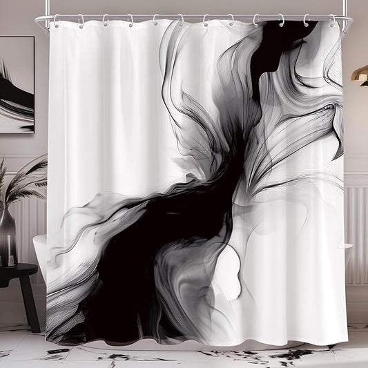 Cinbloo Black and White Marble Shower Curtain 72Wx72H Abstract Modern Neutral Ombre Grey Minimalist Bathroom Decor Elegant Ink Texture Cloth Fabric Bathroom Decor with 12 Hooks