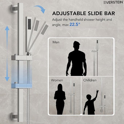 10" High-Pressure Rainfall Shower Faucet with Handheld Spray, Wall Mount Dual Shower Head System with Slide Bar (Brushed Nickel)