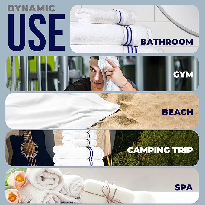 8-Piece Premium Towel Set, 2 Bath Towels, 2 Hand Towels, and 4 Wash Cloths, 100% Ring Spun Cotton Highly Absorbent Towels for Bathroom, Gym, Hotel, and Spa