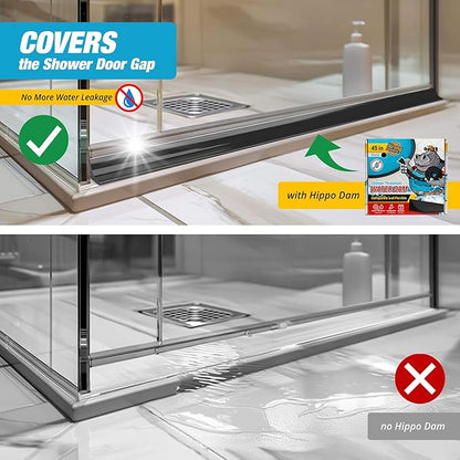 Shower Threshold Water Dam Barrier 45" - Black Collapsible Shower Water Blocker - Guard for Walk in Shower - Water Guard Stopper for Floor - Shower Door Water Blocker by Hippo Dam